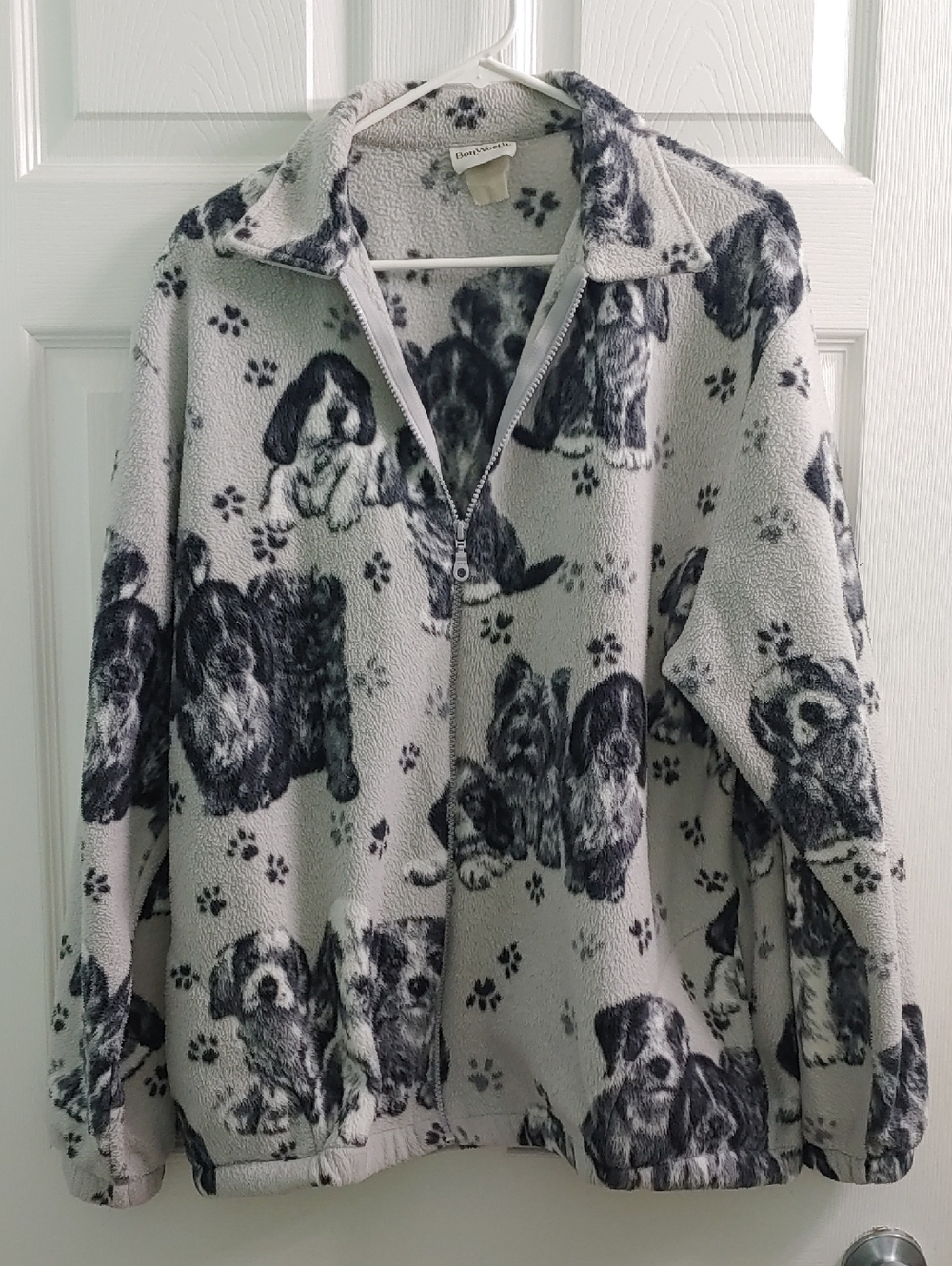Vintage Bonworth Dog All Over Print Fleece Jacket Gray Full Zip Women's Size XXL